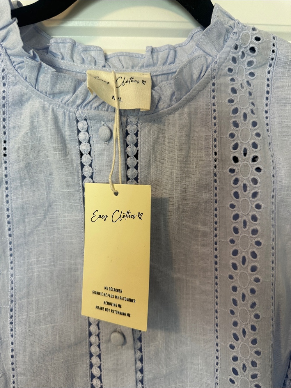 Easy Clothes Light Blue Eyelet Button Front Blouse Size M/L - Picture 2 of 4